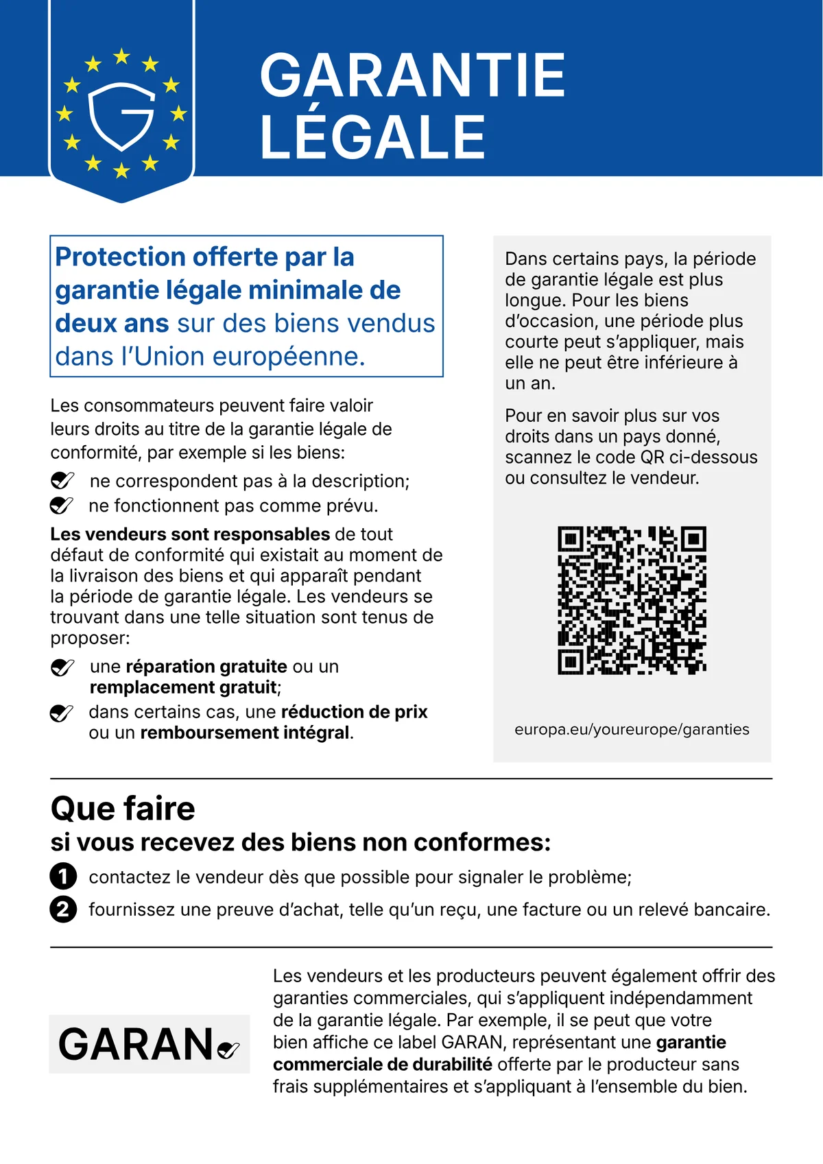 Avis harmonisé de l’Union européenne sur la garantie légale de conformité